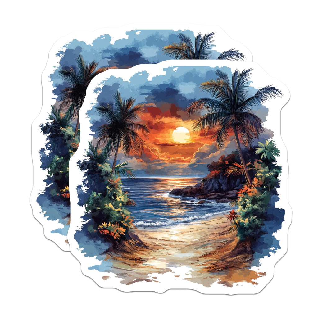 (2 Pack) Tropical Sunset Beach Magnets - Coastal Home Decor - Ocean Lover Vacation Art - Fridge Display - 5 Inches On Longest Side - Thick Durable Magnet - Made in USA - MAG25873