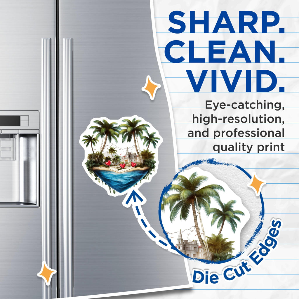 (2 Pack) Heart Island Magnets - Tropical Mansion Paradise - Palm Trees Ocean Beach Hearts Decor - 5 Inches On Longest Side - Thick Durable Magnet - Made in USA - MAG20118