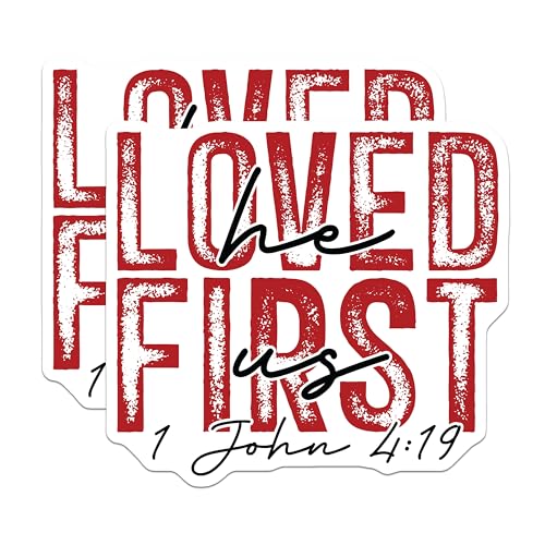 (2 Pack) Loved He First Us Magnets - Inspirational Quote Magnets - Christian Verse Magnets - 5" On Longest Side - for Cars, Refrigerators, Toolboxes, Lockers - Made in USA BMCS3110