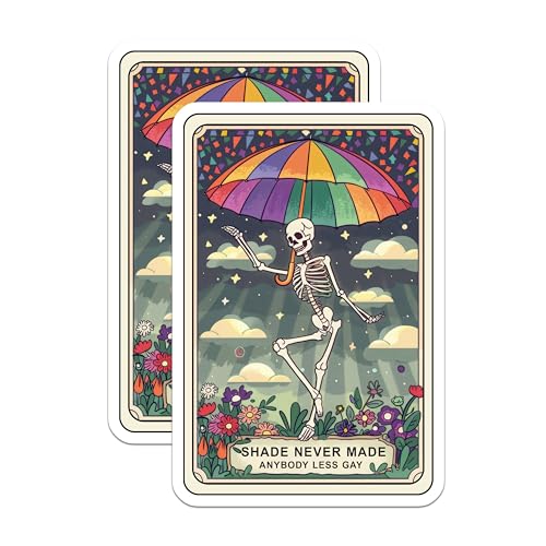 (2 Pack) Shade Never Made Anybody Less Gay Magnets - LGBTQ Pride ation - Rainbow Skeleton - Funny Queer Quote - 5" On Longest Side - for Cars, Fridges, Toolboxes - Made in USA - MAG4399