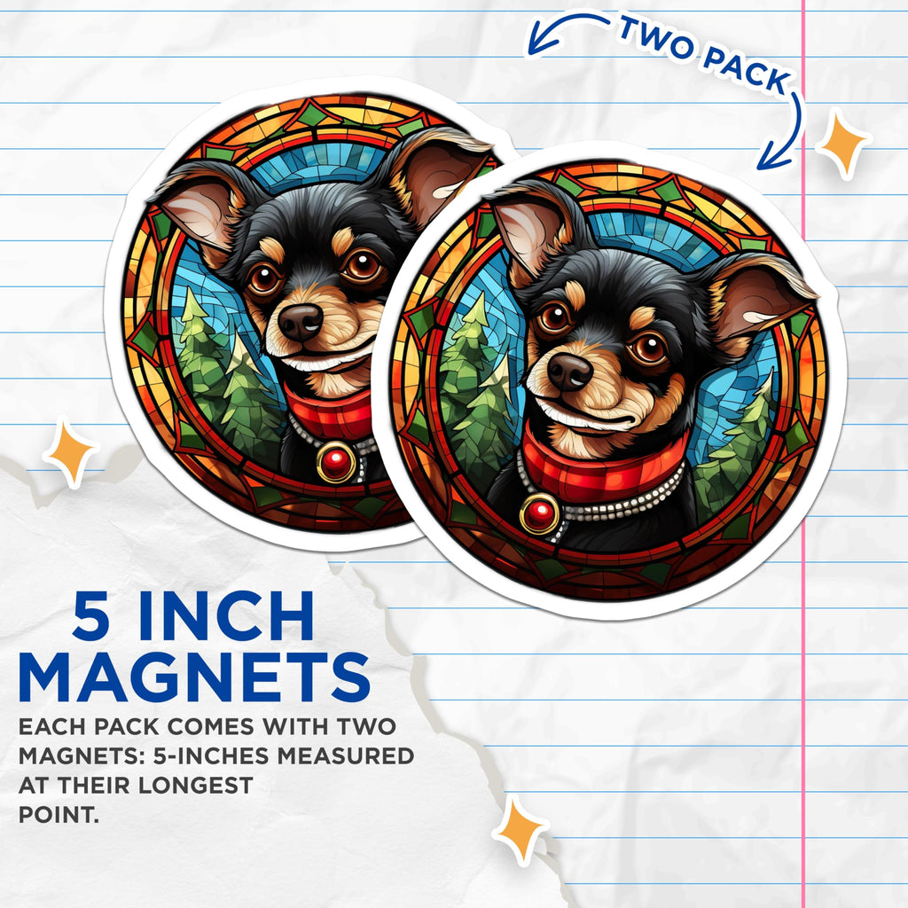 (2 Pack) Chihuahua Dog Magnets - Stained Glass Pet Art - Cute Canine Refrigerator Decor - Animal Lover Home Accessories - 5 Inches On Longest Side - Thick Durable Magnet - Made in USA - MAG24165
