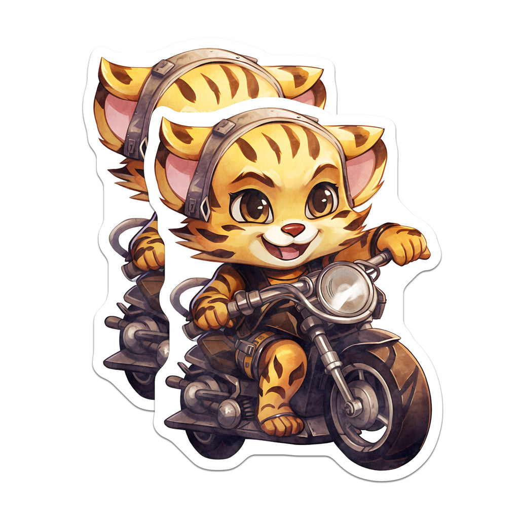 (2 Pack) Tiger on Motorcycle Magnets - Cute Animal Art - Fridge Magnets - 5" On Longest Side - Premium Magnet - for Cars, Refrigerators, Toolboxes, Lockers - Made in USA - MAG17047