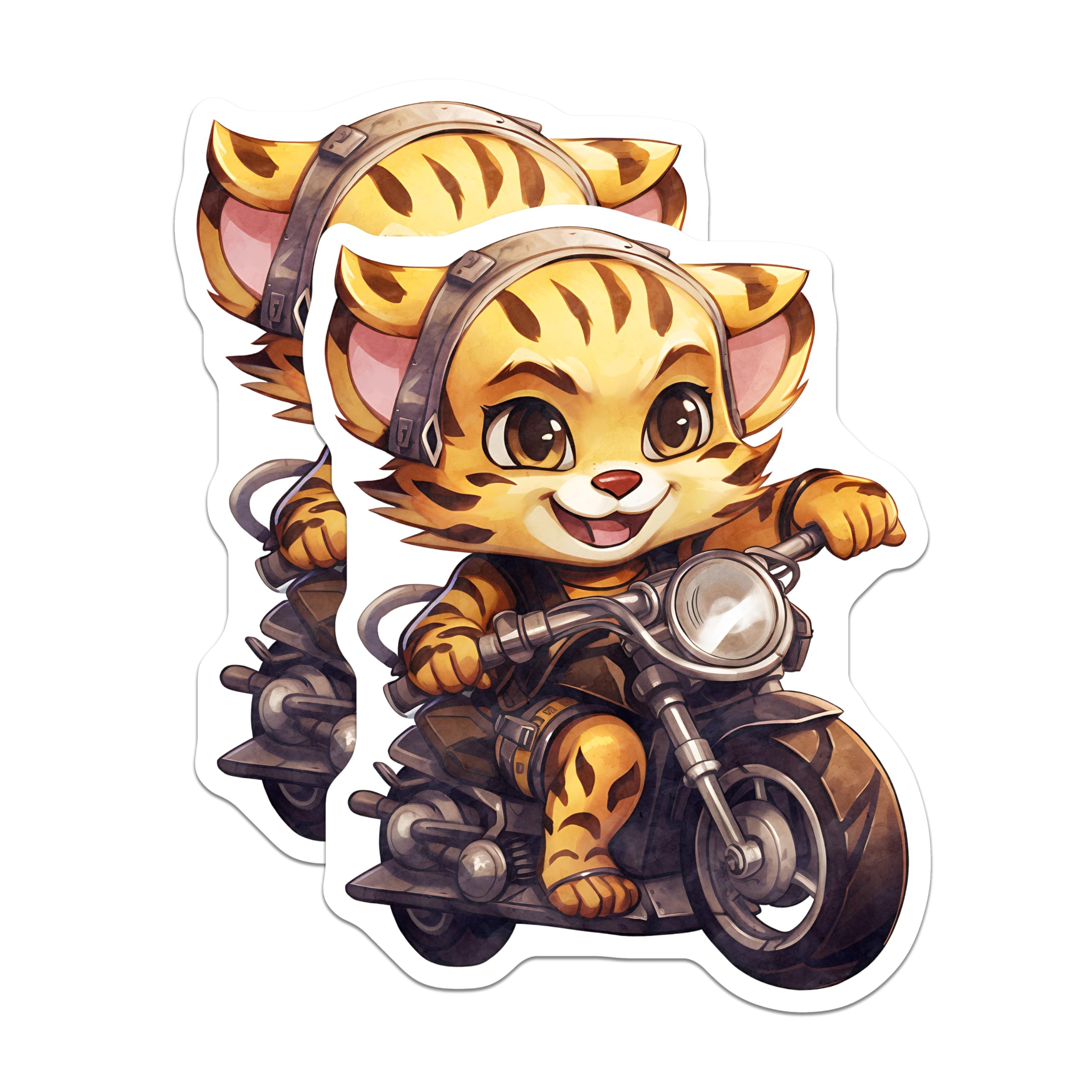 (2 Pack) Tiger on Motorcycle Magnets - Cute Animal Art - Fridge Magnets - 5" On Longest Side - Premium Magnet - for Cars, Refrigerators, Toolboxes, Lockers - Made in USA - MAG17047