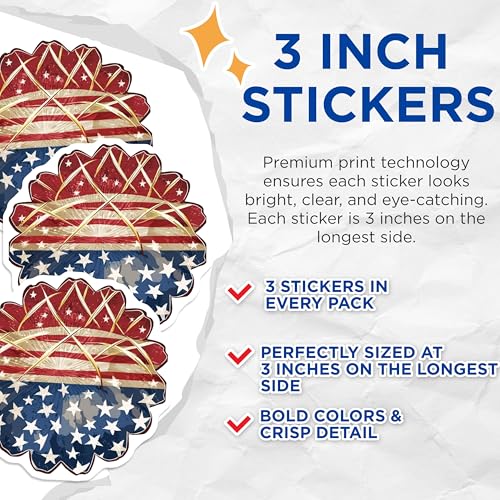 (3 Pack) American Flag Decals - Patriotic Sticker - USA Pride Decal - 3 Inches On Longest Side - Easy Peel & Apply - Made in USA - 3MCS7740