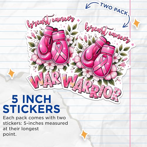 (2 Packs) Breast Cancer Warrior Pink Boxing Gloves Stickers - Breast Cancer Awareness Decals - 5" On Longest Side - Premium Vinyl Decal - Sticks to Any Smooth Flat Surface - Made in USA - BMCS2438