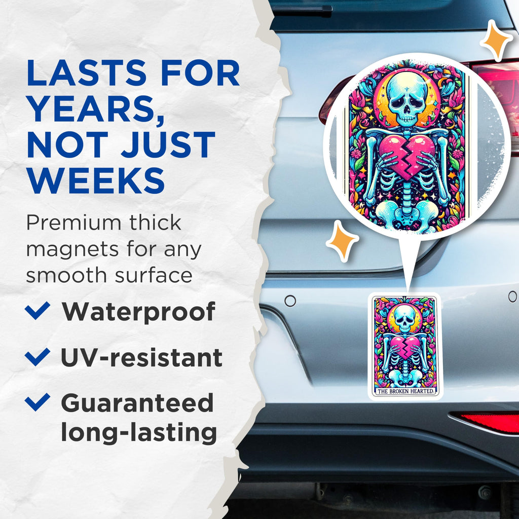 (2 Pack) Colorful Skeleton Magnets - Broken Heart Tarot Art - Alt Aesthetic Fridge Decor - 5 Inches On Longest Side - Thick Durable Magnet - Made in USA - MAG27315