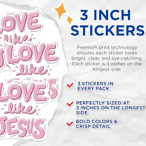(3 Pack) Love Like Jesus Decals - Religious Stickers - Inspirational Decal - 3 Inches On Longest Side - Easy Peel & Apply - Made in USA - 3MCS7714