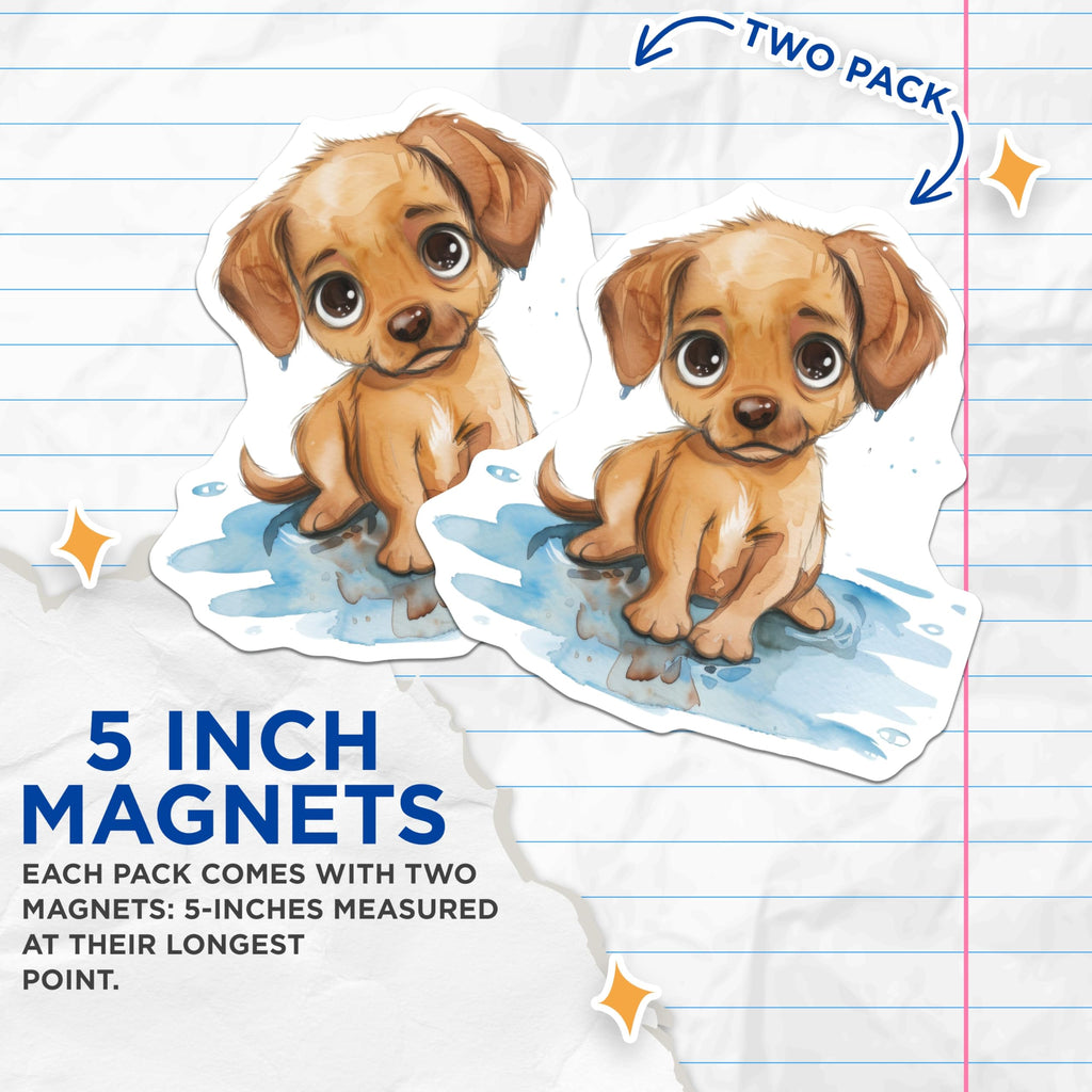 (2 Pack) Cute Puppy Magnets - Watercolor Dog Art - Pet Lover Decor - 5 Inches On Longest Side - Thick Durable Magnet - Made in USA - MAG26375