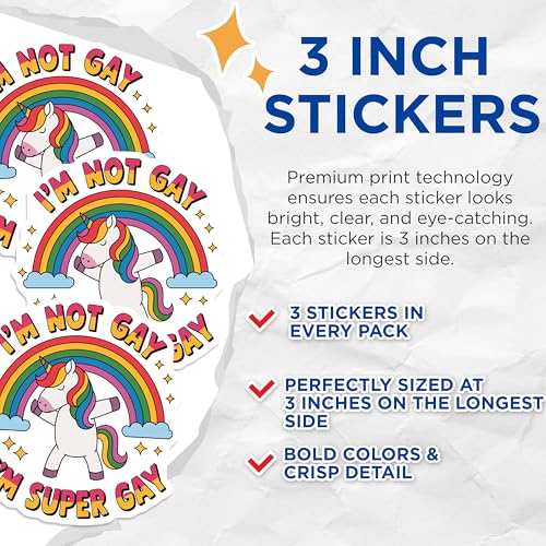 (3 Pack) Unicorn Pride Decals - LGBT Decal - Super Gay Stickers - 3 Inches On Longest Side - Easy Peel & Apply - Made in USA - 3MCS7671