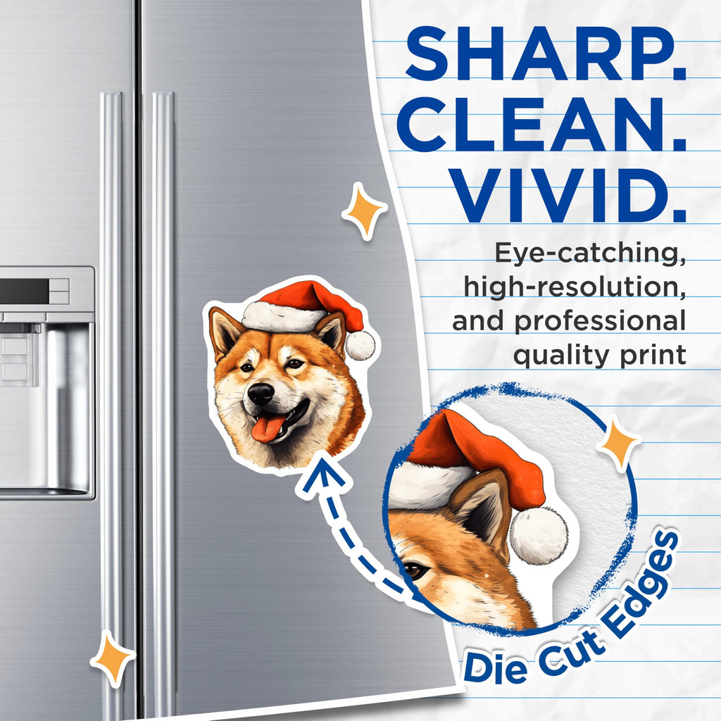 (2 Pack) Shiba Inu Christmas Magnets - Santa Hat Dog Magnets - Holiday Pet Decor - Cute Animal Fridge Magnets - 5 Inches On Longest Side - Thick Durable Magnet - Made in USA - MAG30545