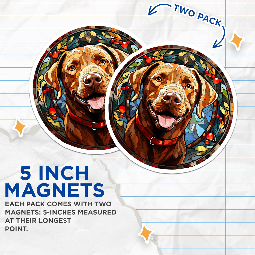 (2 Pack) Stained Glass Dog Magnets - Labrador Retriever Art - Pet Parent Fridge Magnets - Unique Pet Owner Present - 5 Inches On Longest Side - Thick Durable Magnet - Made in USA - MAG25387