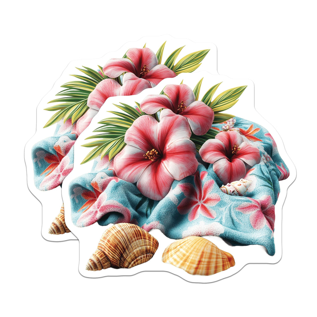 (2 Pack) Tropical Hibiscus Magnets - Beach Decor Floral - Seashell Paradise Scene - Summer Fridge Locker - 5 Inches On Longest Side - Thick Durable Magnet - Made in USA - MAG19578