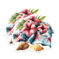(2 Pack) Tropical Hibiscus Magnets - Beach Decor Floral - Seashell Paradise Scene - Summer Fridge Locker - 5 Inches On Longest Side - Thick Durable Magnet - Made in USA - MAG19578