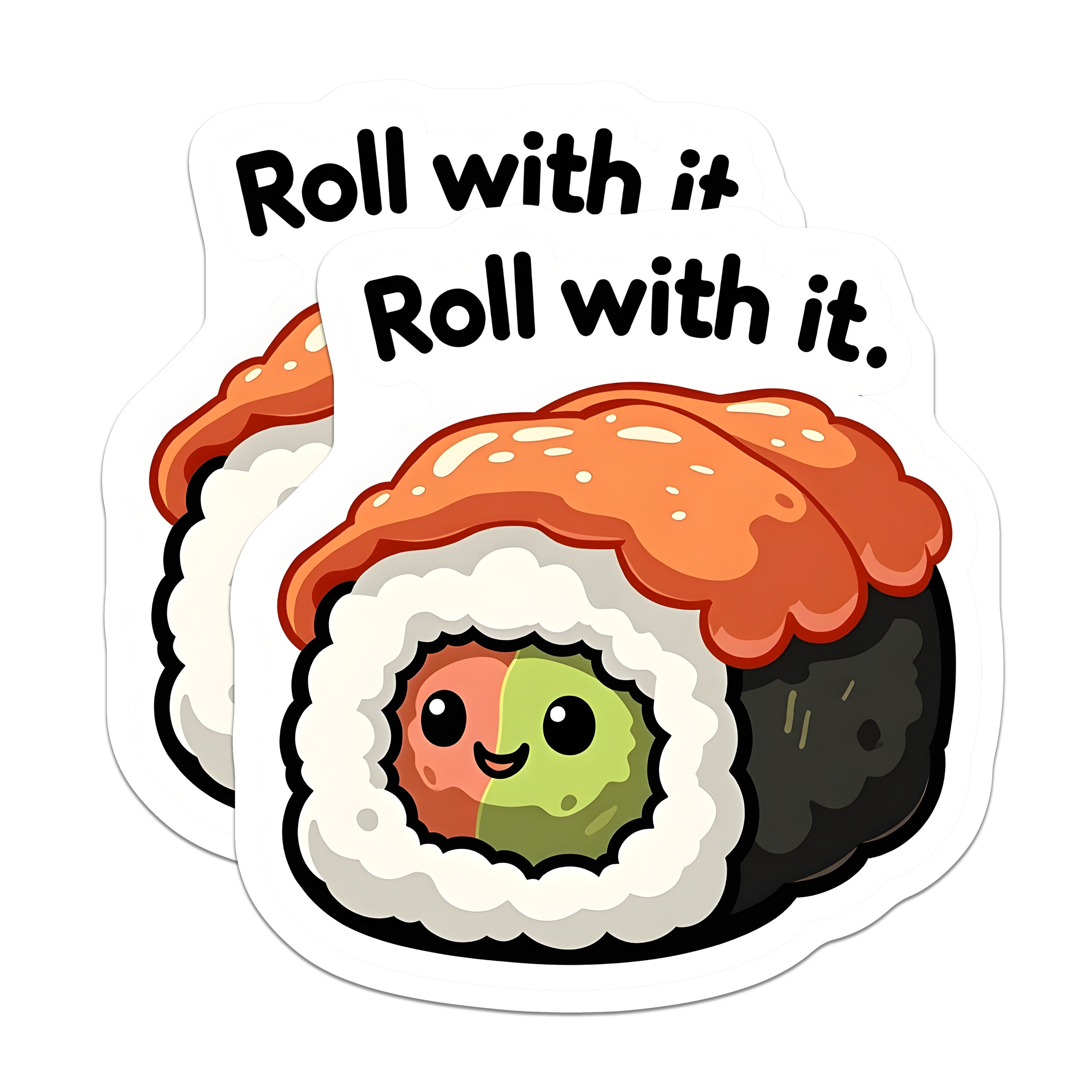 (2 Pack) Cute Sushi Magnets - Roll with It Pun - Kawaii Food Decor - Optimistic Fridge Accessories - Kitchen Home Reminder - 5 Inches On Longest Side - Thick Durable Magnet - Made in USA - MAG38478