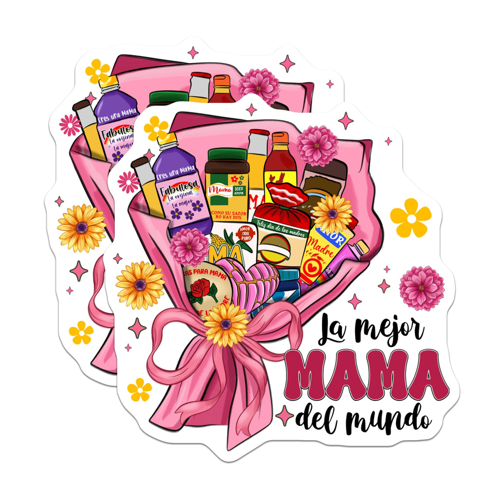 (2 Pack) Mama Magnets - Latina Mom Gift - Feliz Dia Madres Decor - Best Mama Del Mundo - Spanish Mother Appreciation - 5 Inches On Longest Side - Thick Durable Magnet - Made in USA - MAG27479