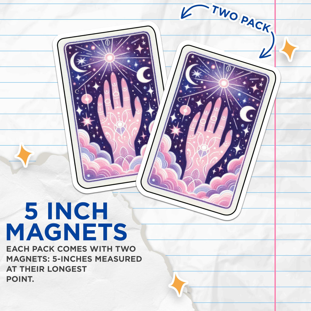 (2 Pack) Celestial Hand Magnets - Cosmic Palmistry Fortune Teller Art - Mystical Spiritual Witchy Aesthetic Decor - 5 Inches On Longest Side - Thick Durable Magnet - Made in USA - MAG21110