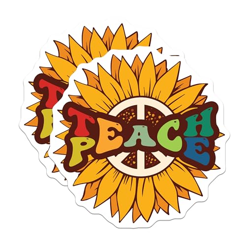 (2 Pack) Teach Peace Stickers - Flower Power Decal - Inspirational Quote Sticker - 5" On Longest Side - Sticks to Smooth Flat Surfaces - Made in USA - BMCS4696
