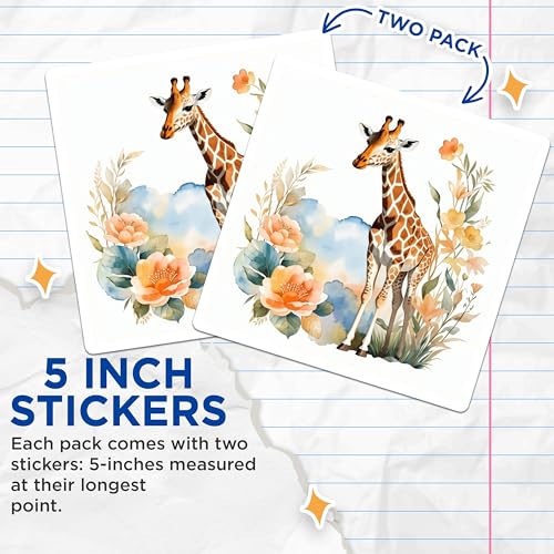 (2 Pack) Giraffe Stickers - 5" On Longest Side - Sticks to Smooth Flat Surfaces - Made in USA - BMCS8687 - BMCS8687