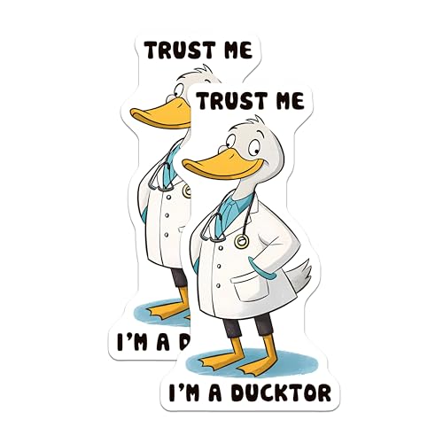 (2 Pack) Trust Me I'm A Ducktor Stickers - Funny Animal Doctor Stickers - Cute Duck Stickers - 5" On Longest Side - Sticks to Any Smooth Flat Surface - Made in USA - BMCS3317