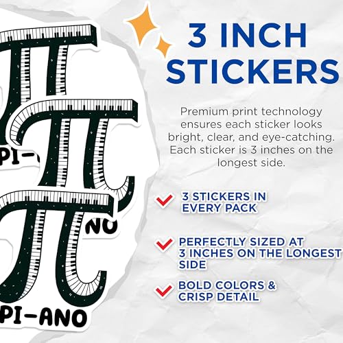 (3 Pack) Piano Decals - Math Pun - Musical Stickers - 3 Inches On Longest Side - Easy Peel & Apply - Made in USA - 3MCS6926