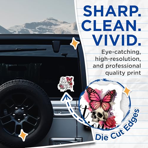 (2 Pack) Be The Best Version of You Stickers - Inspirational Skull Stickers - Motivational Rose Stickers with Butterfly - 5" On Longest Side - Sticks to Smooth Flat Surfaces - Made in USA - BMCS4826