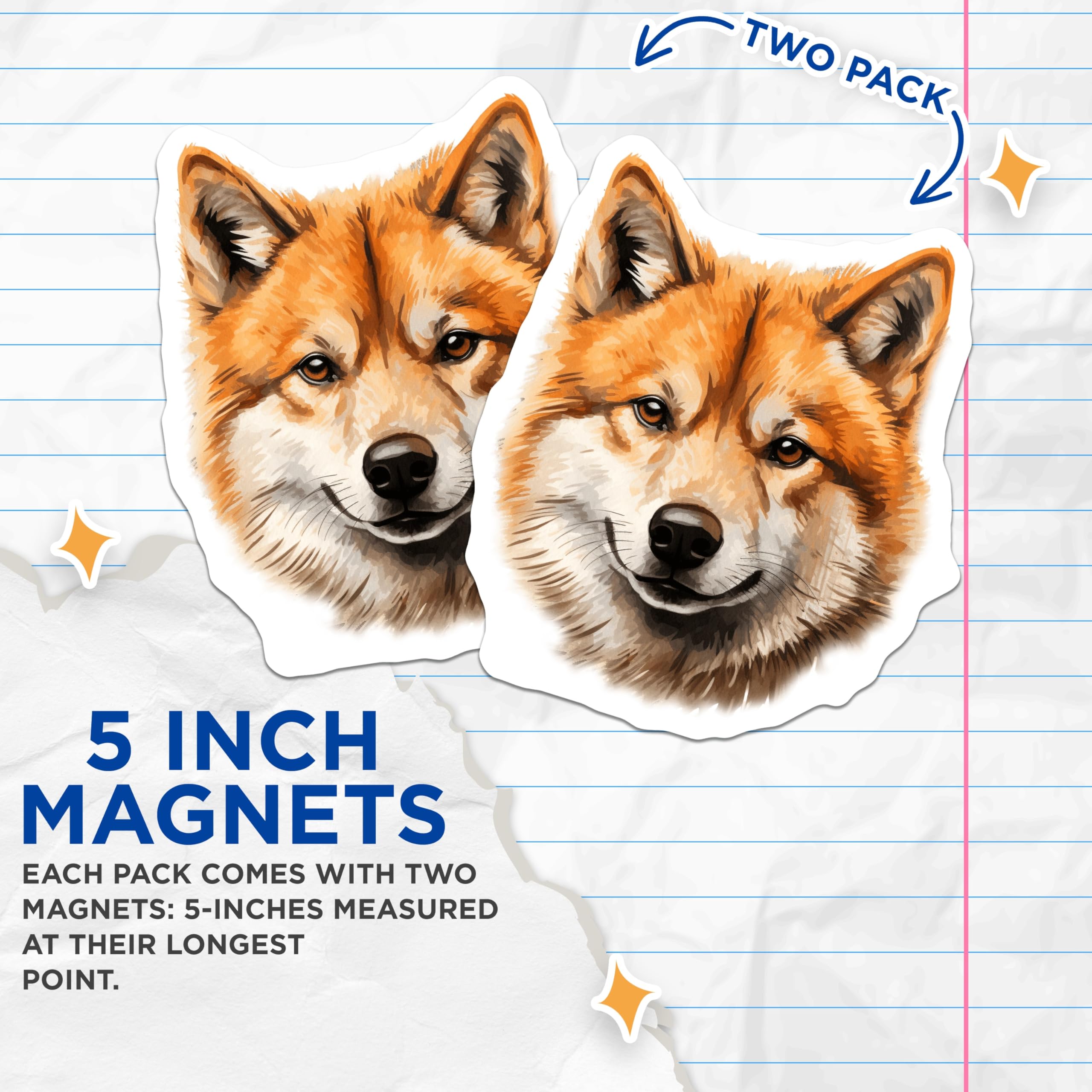 (2 Pack) Shiba Inu Magnets - Cute Watercolor Dog Art - Pet Lover Fridge Decor - 5 Inches On Longest Side - Thick Durable Magnet - Made in USA - MAG23913