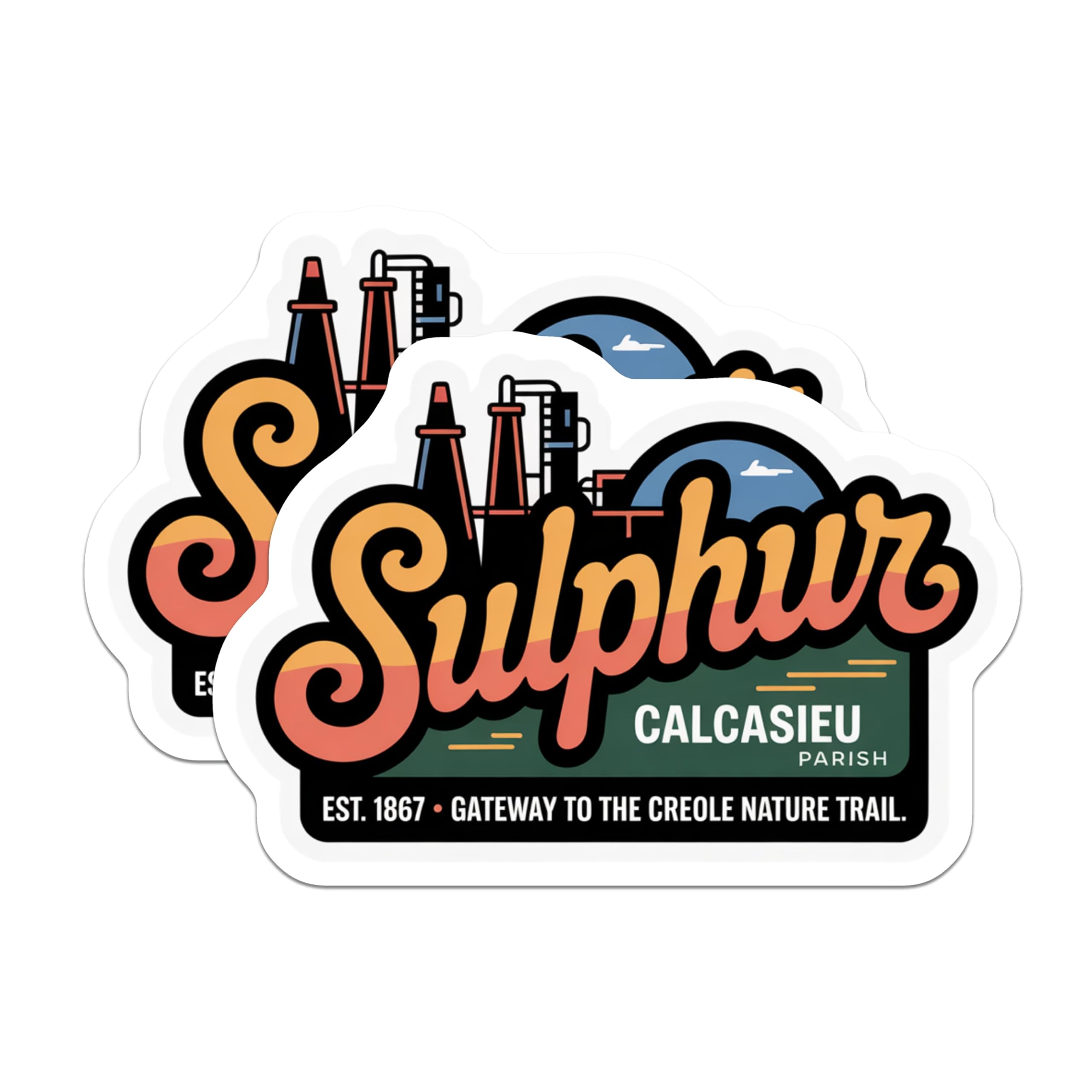 (2 Pack) Sulphur Louisiana Magnets - Calcasieu Parish - Creole Nature Trail Souvenir - 5" On Longest Side - Premium Magnet - for Cars, Refrigerators, Toolboxes, Lockers - Made in USA - MAG18693