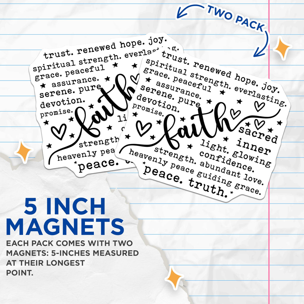(2 Pack) Faith Magnets - Spiritual Inspiration Decor - Trust Hope Joy Grace Peace Strength Love Truth Affirmations - 5 Inches On Longest Side - Thick Durable Magnet - Made in USA - MAG22086