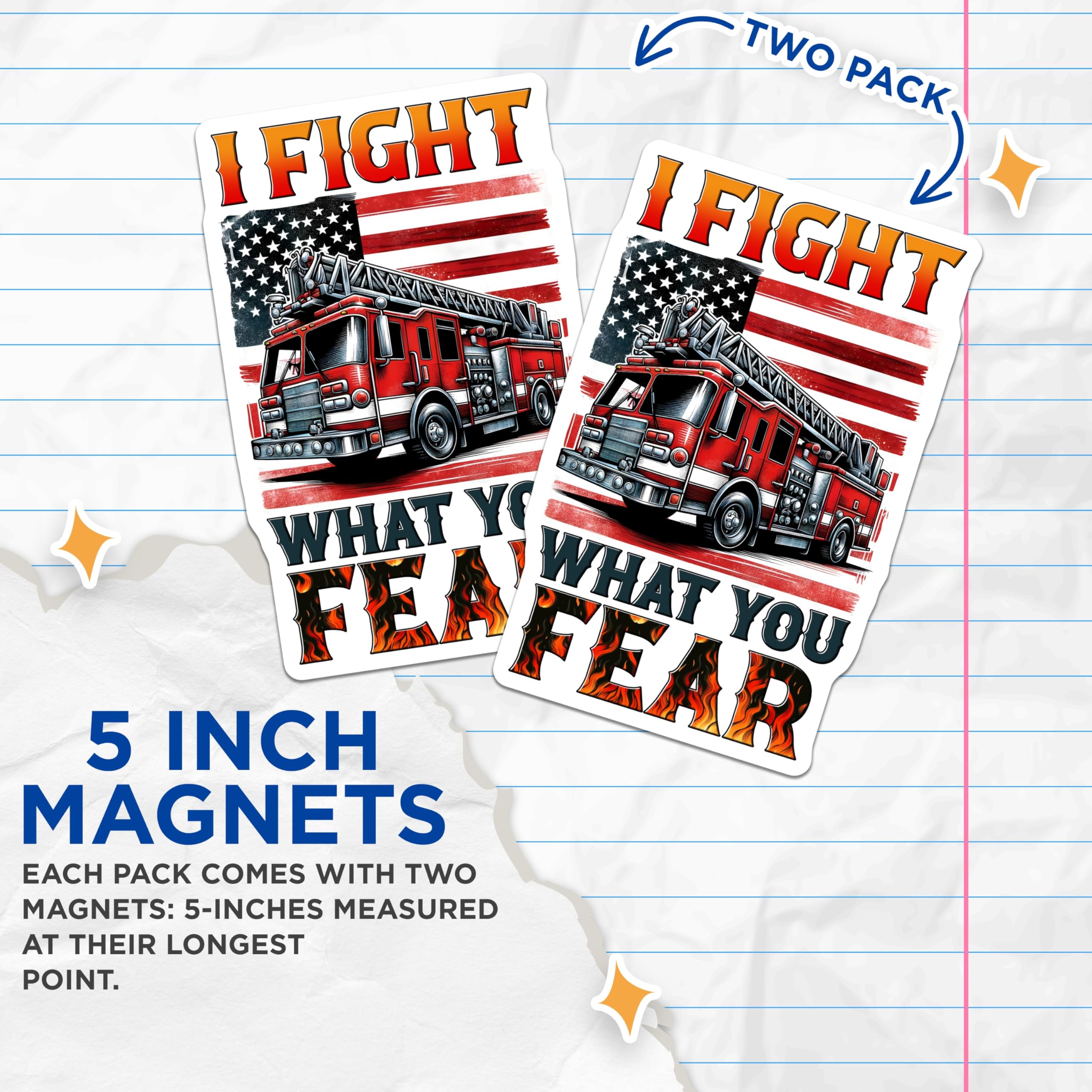 (2 Pack) Firefighter Magnets - American Flag - I Fight What You Fear - 5" On Longest Side - Premium Magnet - for Cars, Refrigerators, Toolboxes, Lockers - Made in USA - MAG15345