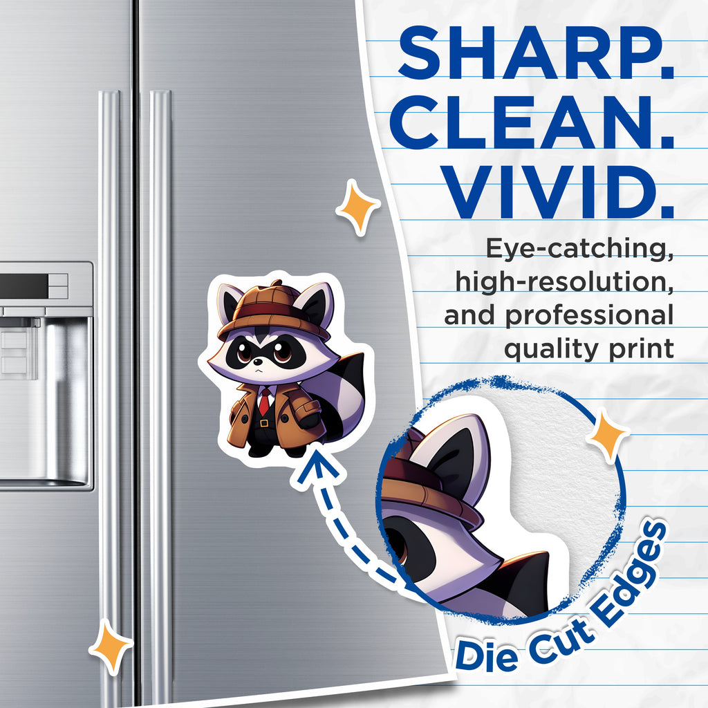 (2 Pack) Raccoon Detective Magnets - Kawaii Animal Mystery - Quirky Fridge Decor Accent - 5 Inches On Longest Side - Thick Durable Magnet - Made in USA - MAG38502