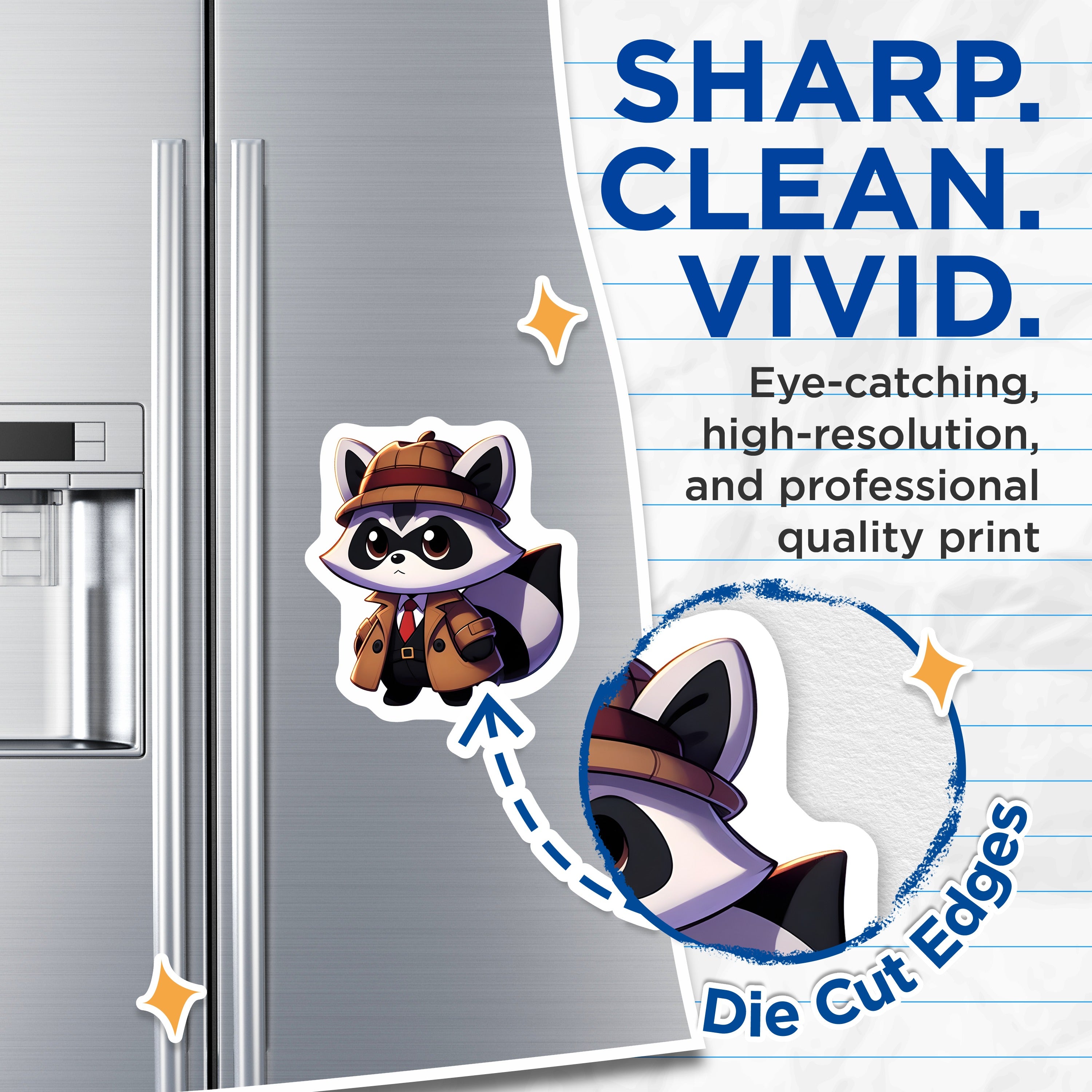 (2 Pack) Raccoon Detective Magnets - Kawaii Animal Mystery - Quirky Fridge Decor Accent - 5 Inches On Longest Side - Thick Durable Magnet - Made in USA - MAG38502