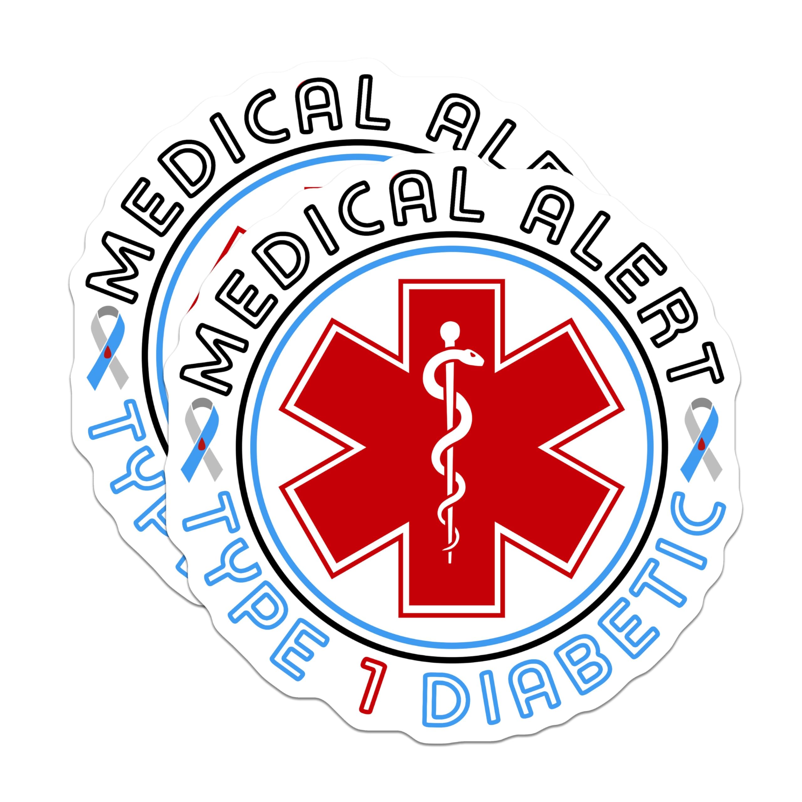 (2 Pack) Medical Alert Type 1 Diabetic Stickers - Emergency Awareness Decals - Health Alert Labels - 5" On Longest Side - Sticks to Smooth Flat Surfaces - Made in USA - BMCS6257
