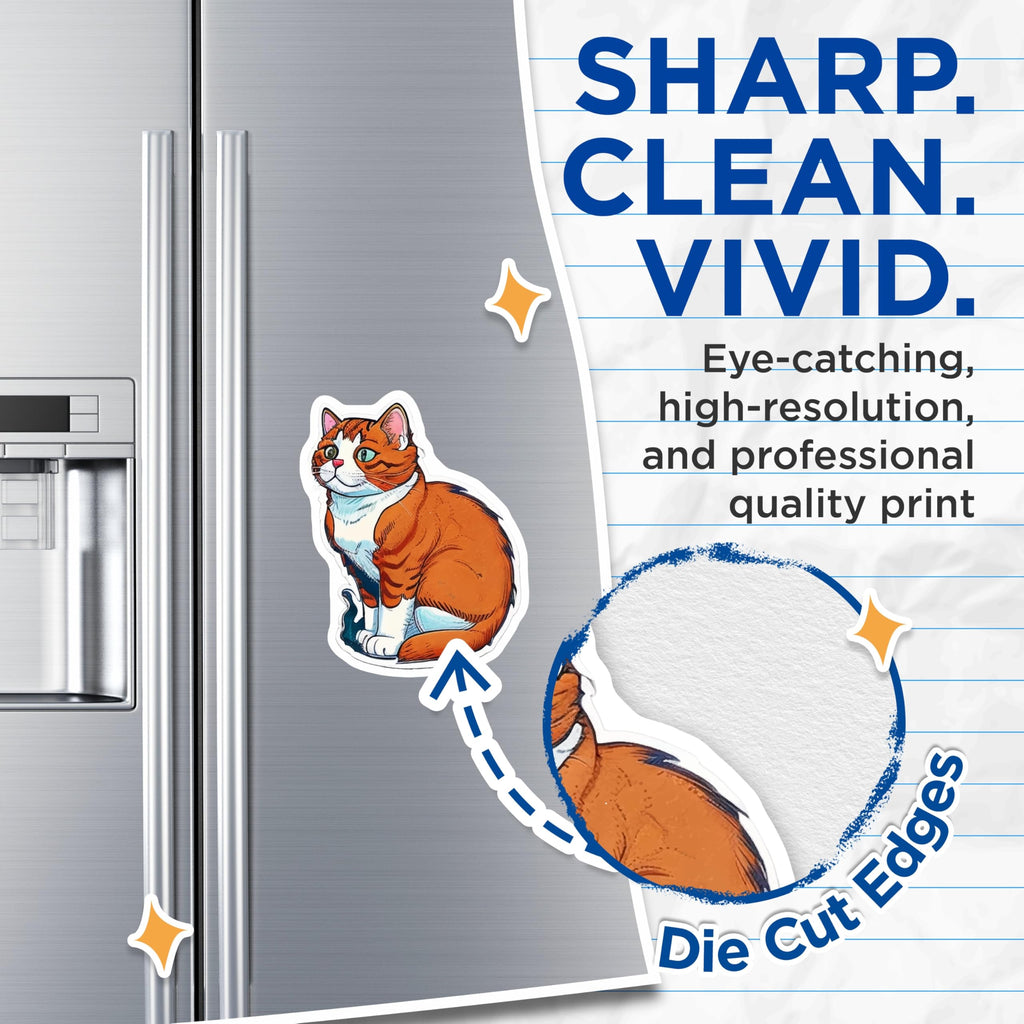 (2 Pack) Orange Cat Magnets - Cute Tabby Pet Lover - Refrigerator Decor Kitchen Accessory - 5 Inches On Longest Side - Thick Durable Magnet - Made in USA - MAG22644