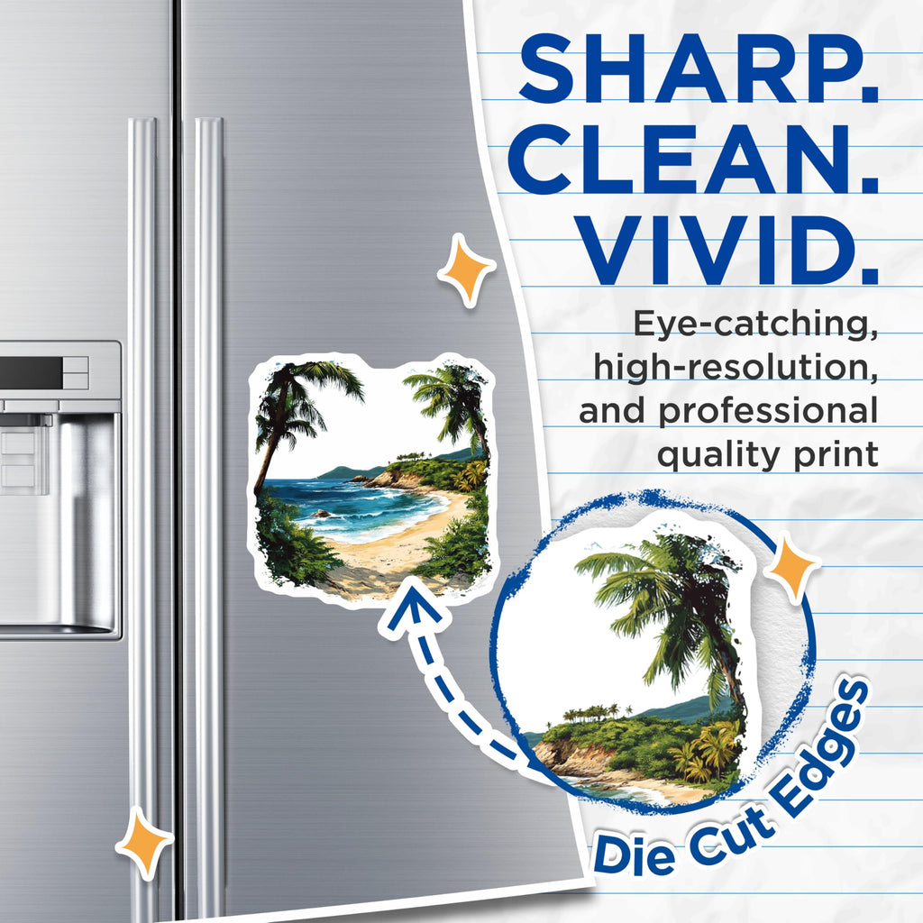 (2 Pack) Tropical Beach Magnets - Ocean View Palm Tree Refrigerator Decor - Coastal Home Accent for Vacation Lovers - 5 Inches On Longest Side - Thick Durable Magnet - Made in USA - MAG27693