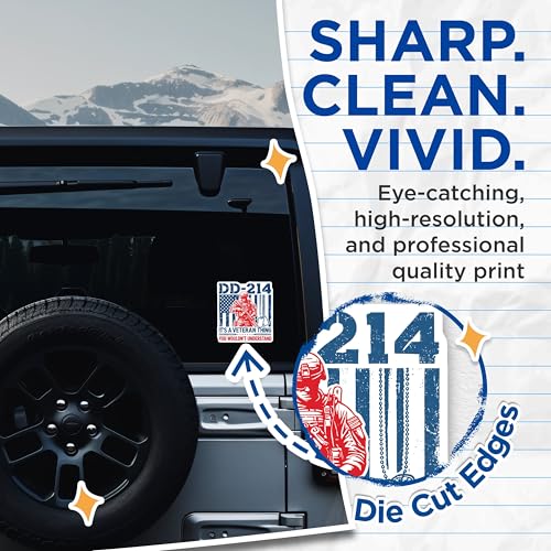 (2 Pack) Veteran Thing Stickers - DD-214 Military Decal - Patriotic Soldier Sticker - 5" On Longest Side - Sticks to Smooth Flat Surfaces - Made in USA - BMCS5723