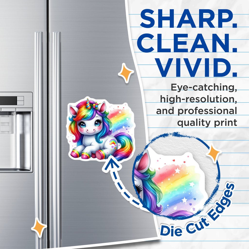 (2 Pack) Cute Unicorn Magnets - Kawaii Rainbow Animal Decor - Kids Refrigerator Locker Accessory - 5 Inches On Longest Side - Thick Durable Magnet - Made in USA - MAG39571