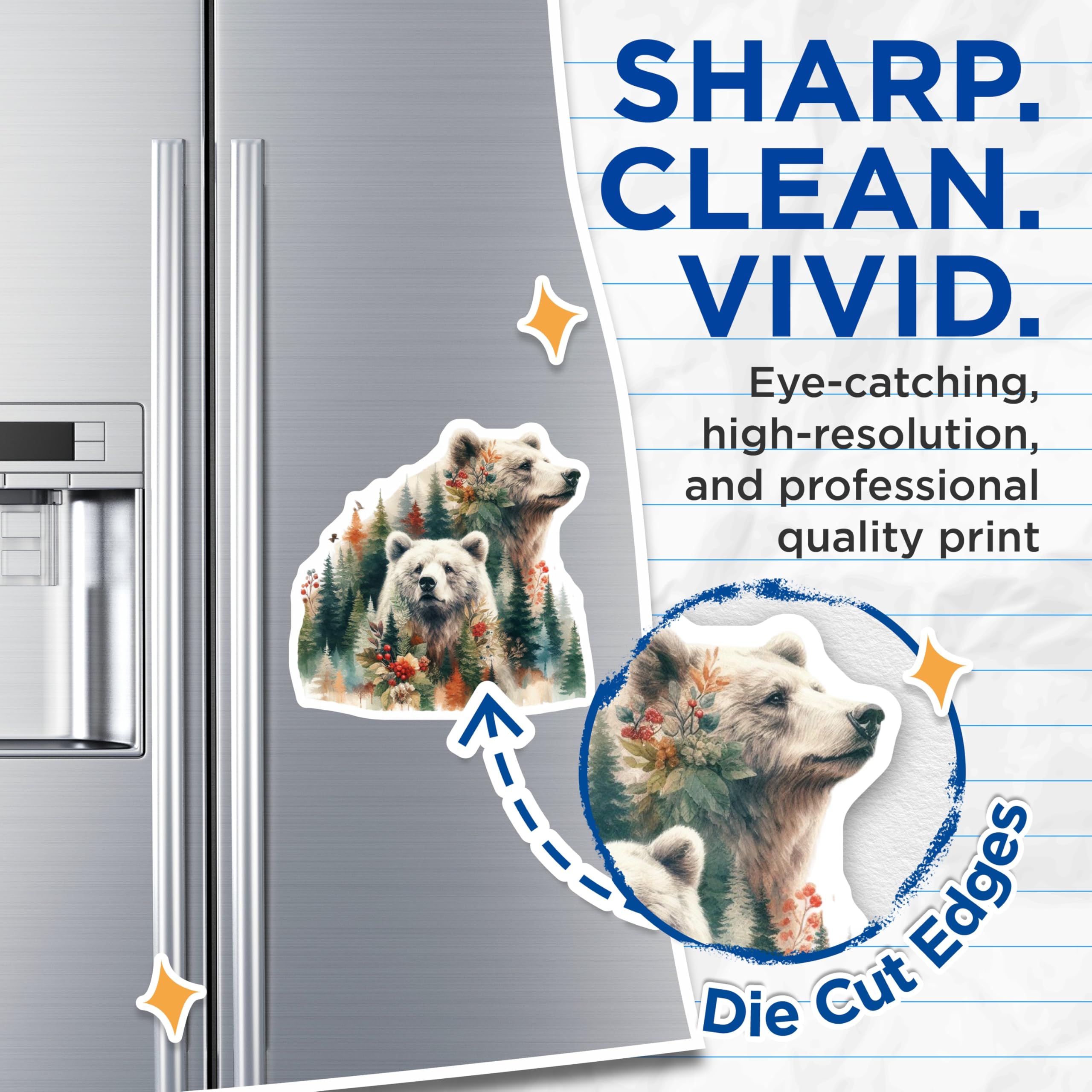 (2 Pack) Bear Art Magnets - Wildlife Decor - Forest Animals Kitchen Magnets - 5" On Longest Side - Premium Magnet - for Cars, Refrigerators, Toolboxes, Lockers - Made in USA - MAG14602