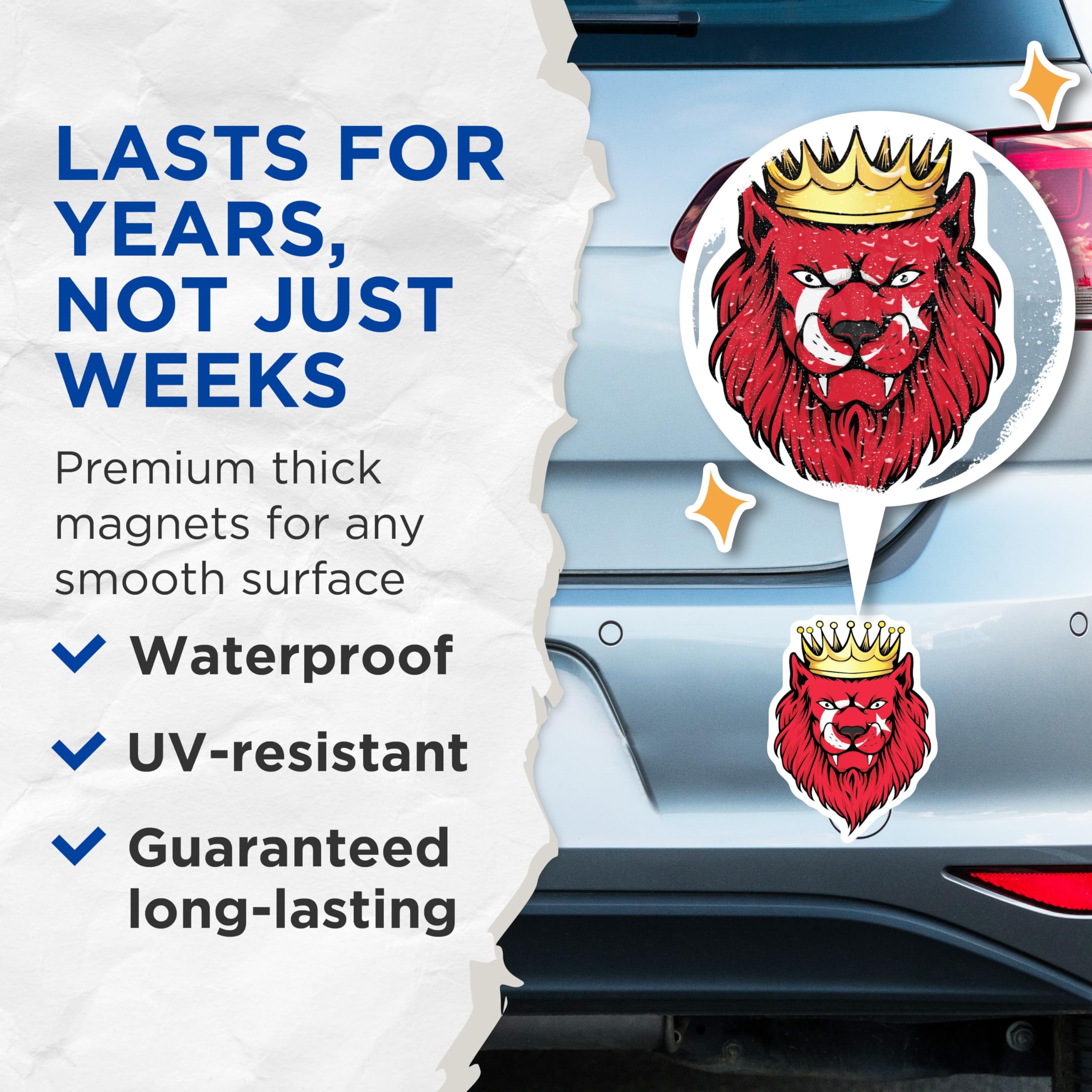 (2 Pack) Turkish Lion Magnets - Turkey Flag Art - Crowned Animal Decor - 5" On Longest Side - Premium Magnet - for Cars, Refrigerators, Toolboxes, Lockers - Made in USA - MAG17961