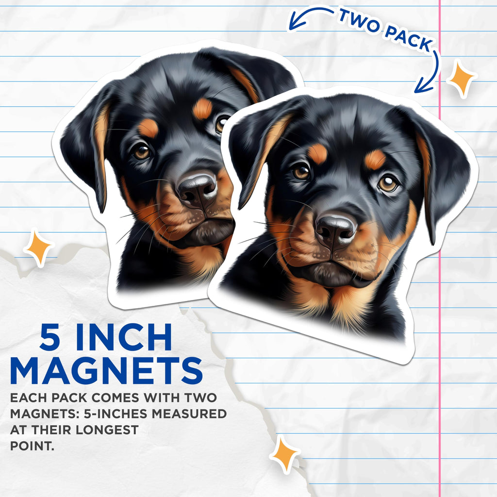 (2 Pack) Rottweiler Puppy Magnets - Dog Lover Decor - Pet Parent Accessory - 5 Inches On Longest Side - Thick Durable Magnet - Made in USA - MAG28700