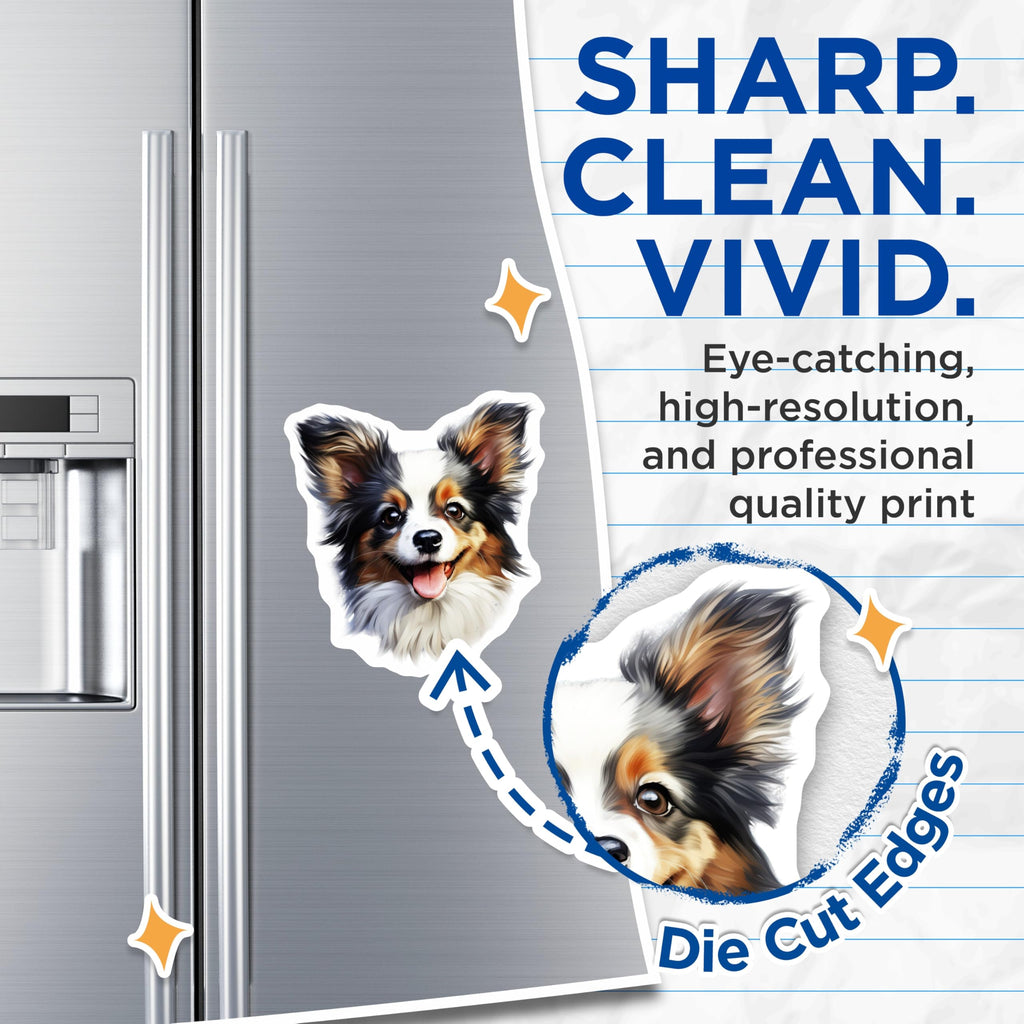 (2 Pack) Papillon Dog Magnets - Happy Puppy Face - Pet Lover Decor - 5 Inches On Longest Side - Thick Durable Magnet - Made in USA - MAG29392