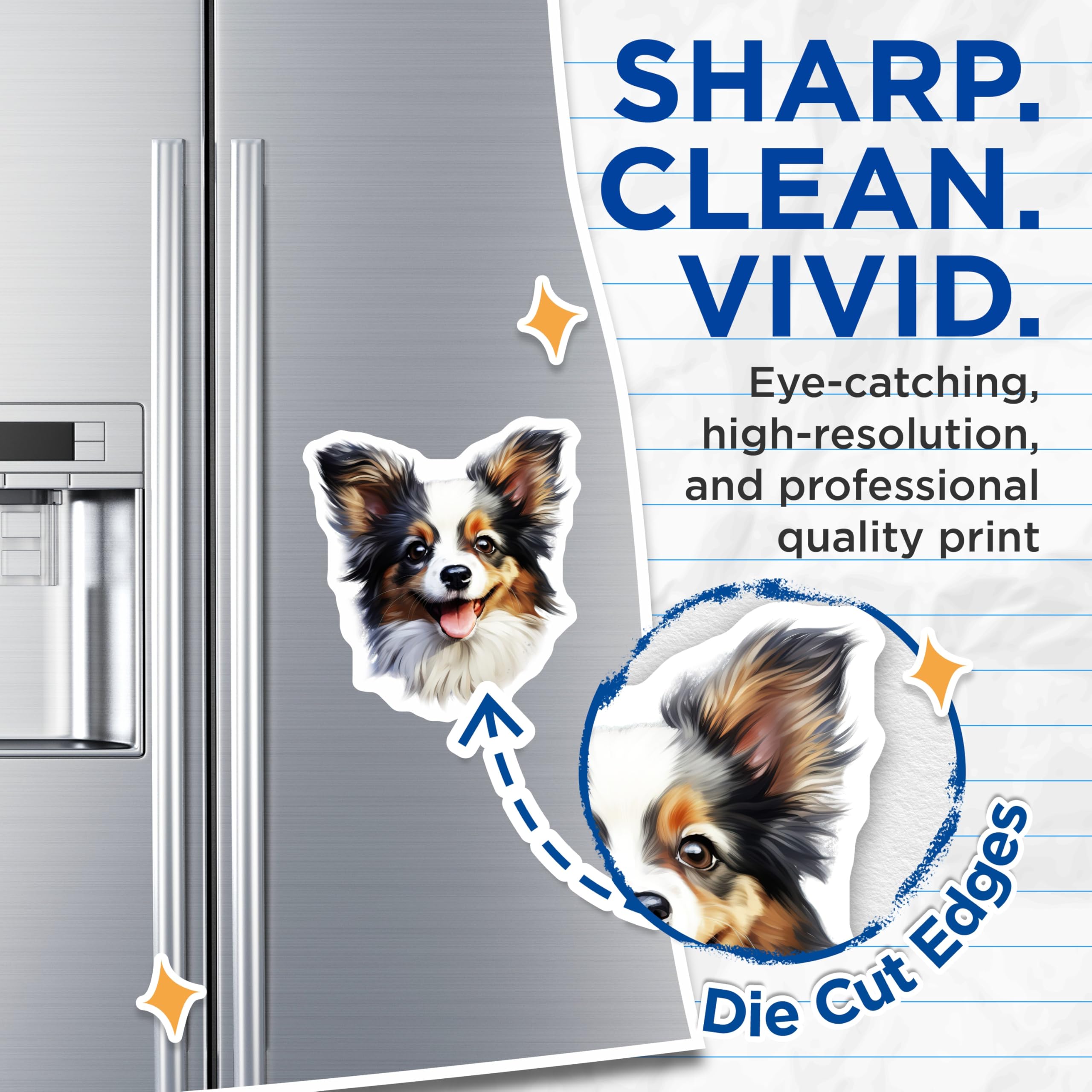 (2 Pack) Papillon Dog Magnets - Happy Puppy Face - Pet Lover Decor - 5 Inches On Longest Side - Thick Durable Magnet - Made in USA - MAG29392