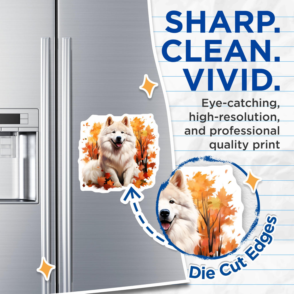 (2 Pack) Samoyed Dog Magnets - White Fluffy Dog Magnets - Autumn Fall Decor Magnets - 5 Inches On Longest Side - Thick Durable Magnet - Made in USA - MAG26082