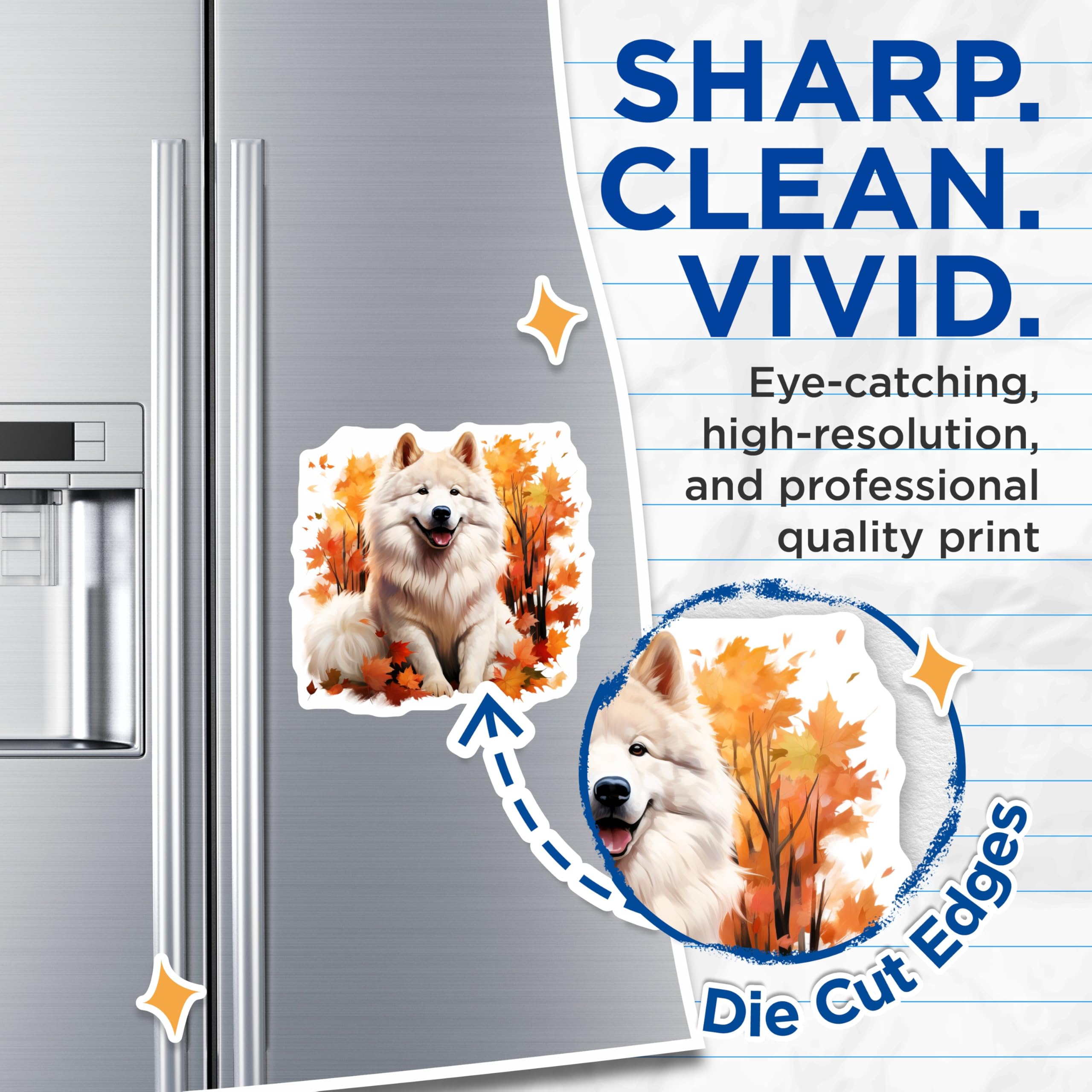 (2 Pack) Samoyed Dog Magnets - White Fluffy Dog Magnets - Autumn Fall Decor Magnets - 5 Inches On Longest Side - Thick Durable Magnet - Made in USA - MAG26082