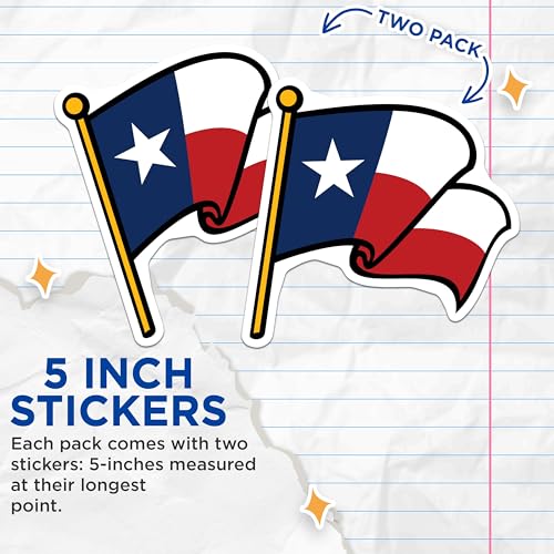 (2 Pack) Texas Flag Stickers - State Pride Decal - Southern USA Emblem Stickers - 5" On Longest Side - Sticks to Smooth Flat Surfaces - Made in USA - BMCS6259