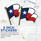 (2 Pack) Texas Flag Stickers - State Pride Decal - Southern USA Emblem Stickers - 5" On Longest Side - Sticks to Smooth Flat Surfaces - Made in USA - BMCS6259