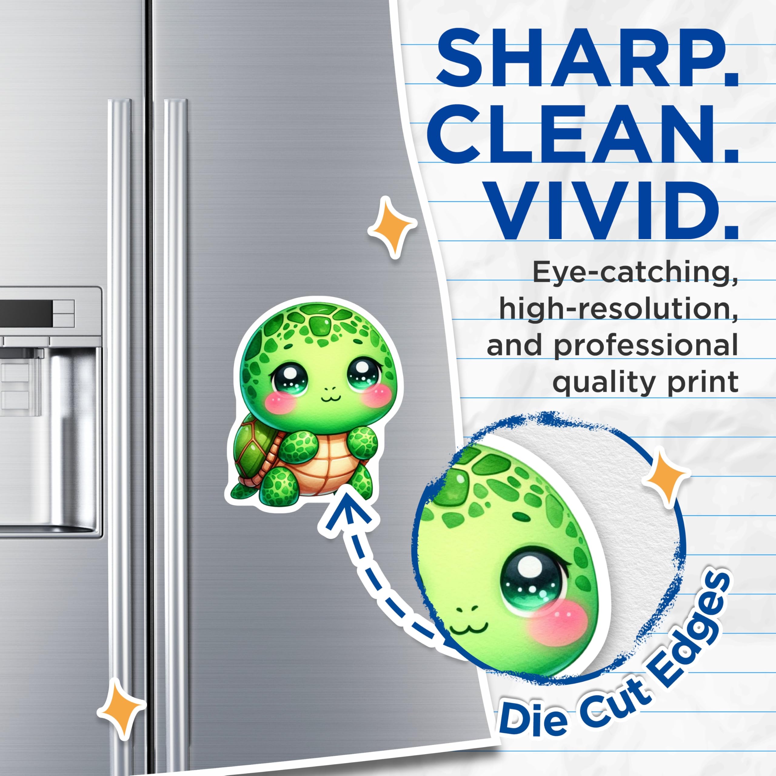 (2 Pack) Cute Kawaii Turtle Magnets - Adorable Baby Animal Refrigerator Decor - Green Ocean Creature Magnetic Set - 5 Inches On Longest Side - Thick Durable Magnet - Made in USA - MAG22150