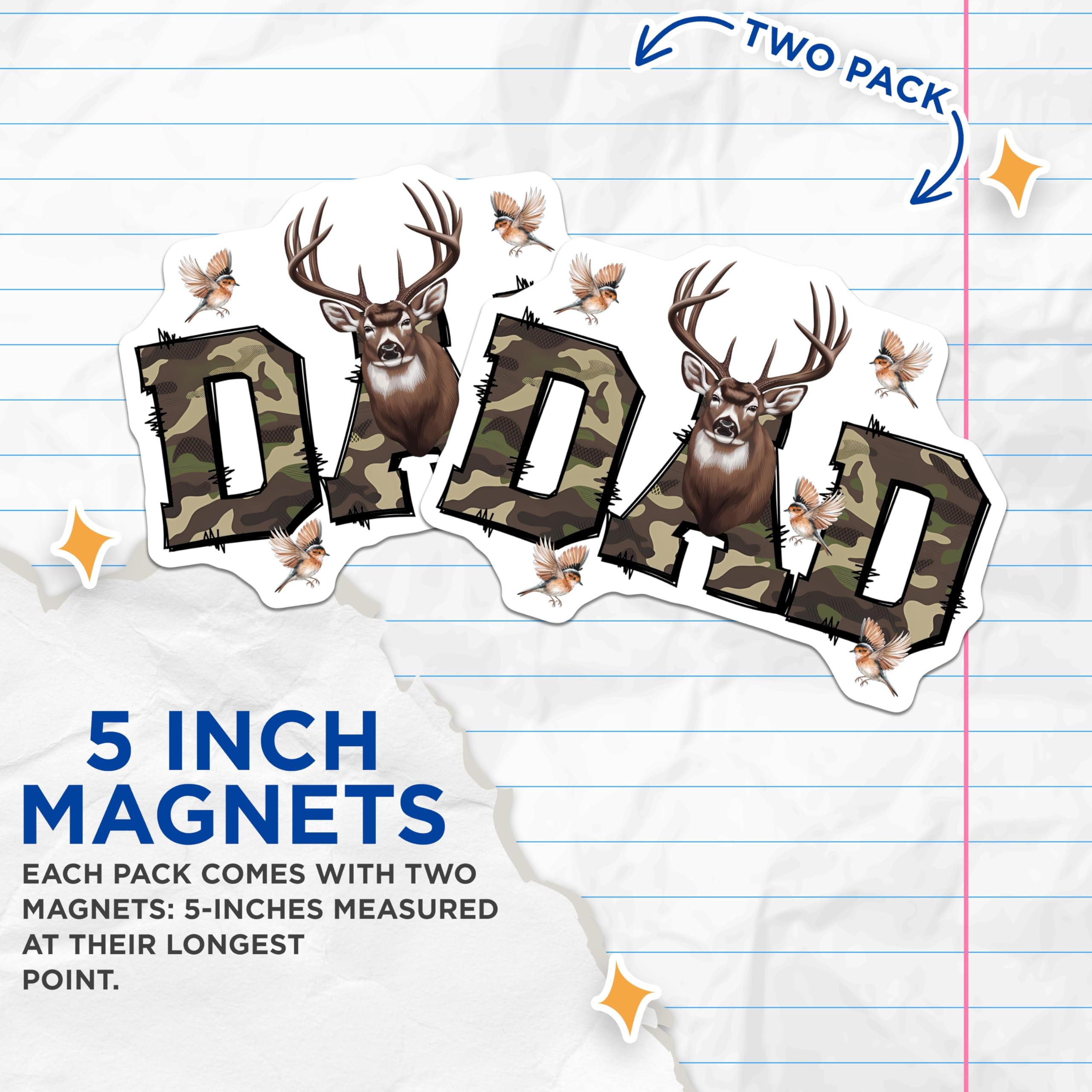 (2 Pack) Hunting Dad Magnets - Deer Hunter Father - Camouflage Design Fridge Magnets - 5" On Longest Side - Premium Magnet - for Cars, Refrigerators, Toolboxes, Lockers - Made in USA - MAG15624