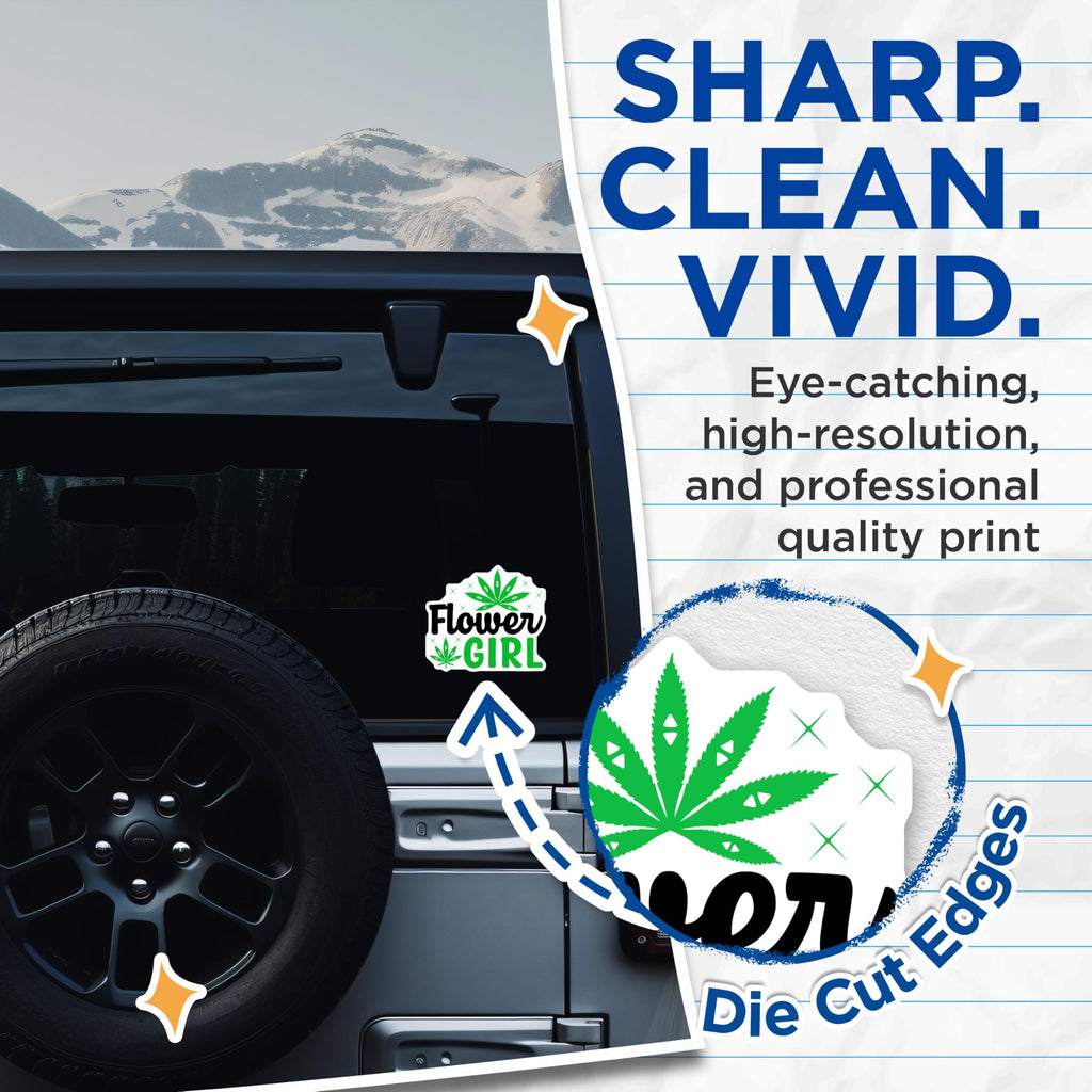 (2 Pack) Flower Girl Stickers - Cannabis Leaf - Weed Art Decal - 5" On Longest Side - Sticks to Smooth Flat Surfaces - Made in USA - BMCS8772