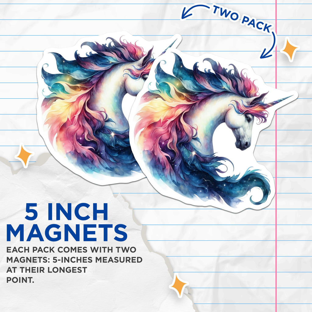(2 Pack) Cosmic Unicorn Magnets - Watercolor Fantasy Art - Magical Creature Accent - 5 Inches On Longest Side - Thick Durable Magnet - Made in USA - MAG36593