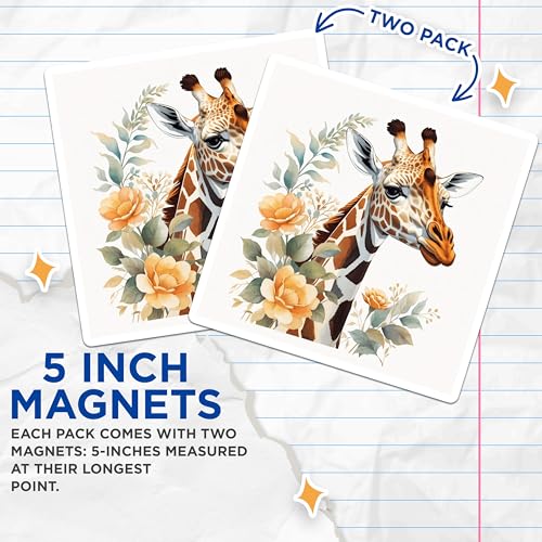 (2 Pack) Giraffe with Flowers Magnets Magnets - 5" On Longest Side - Made in USA - Sticks to Refrigerators & Metal Surfaces - MAG8689